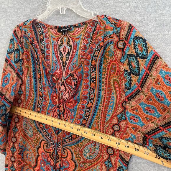 Tolani Boho Silk Tunic Dress Size M Vibrant Festival Hippie Tassels Cover Up - Picture 13 of 16
